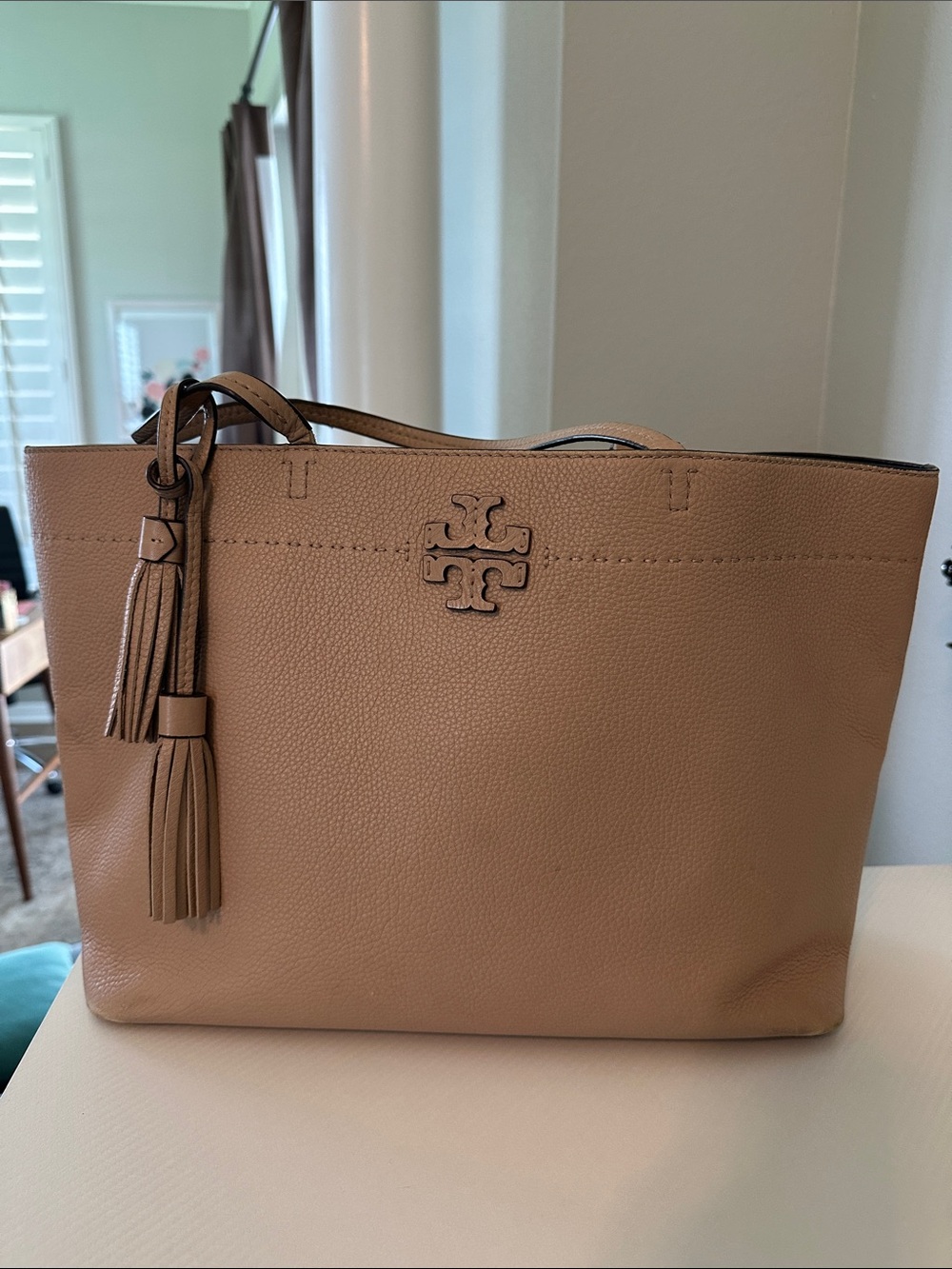 Tory Burch Beige Leather Tassel Tote